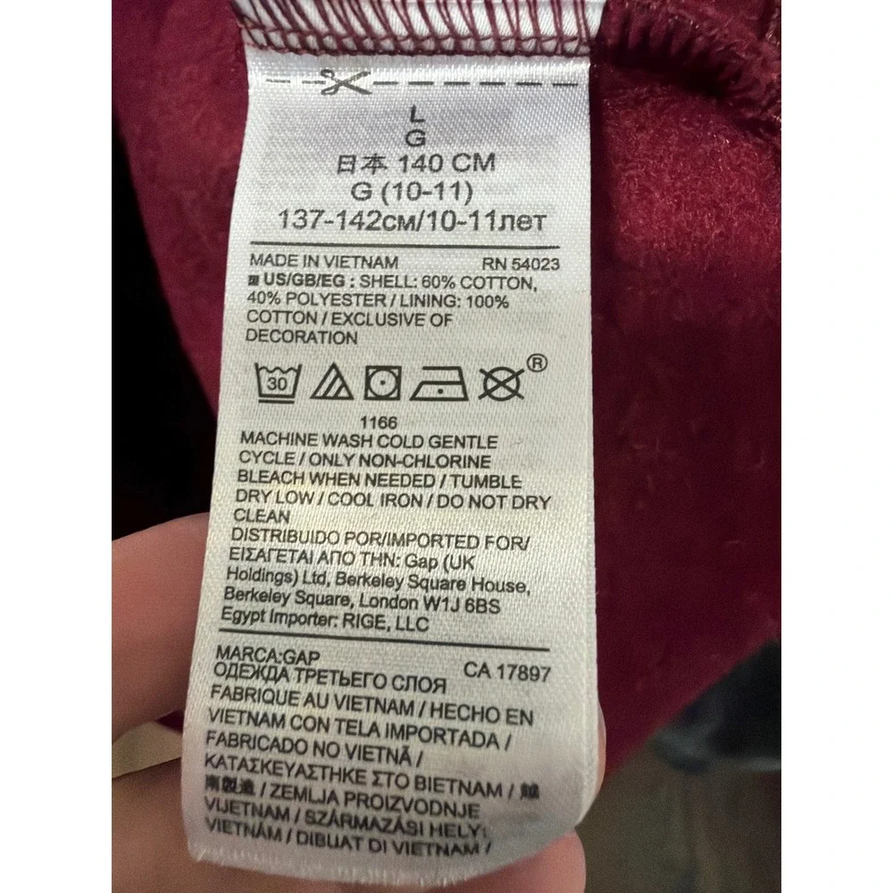 Gap Kids Full Zip Hoodie Burgundy Gray Raglan Logo Fleece Sweatshirt Size L 10